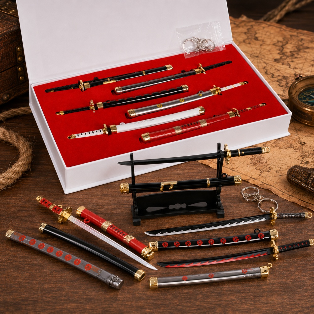 Cosplay Prop Dagger - Set Kotak Gantungan Kunci Pedang Zoro