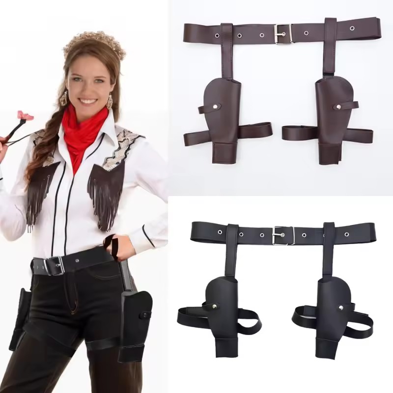 Cosplay Prop Pistol - Sarung Pinggang Kulit PU Vintage Dewasa